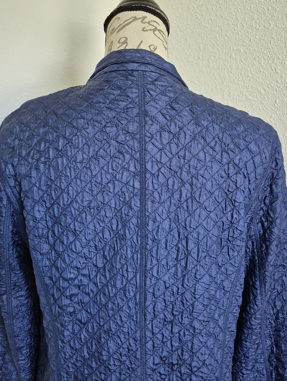 Eileen Fisher Quilted Crinkled Silk, Midi Trench Evening Coat in Blue